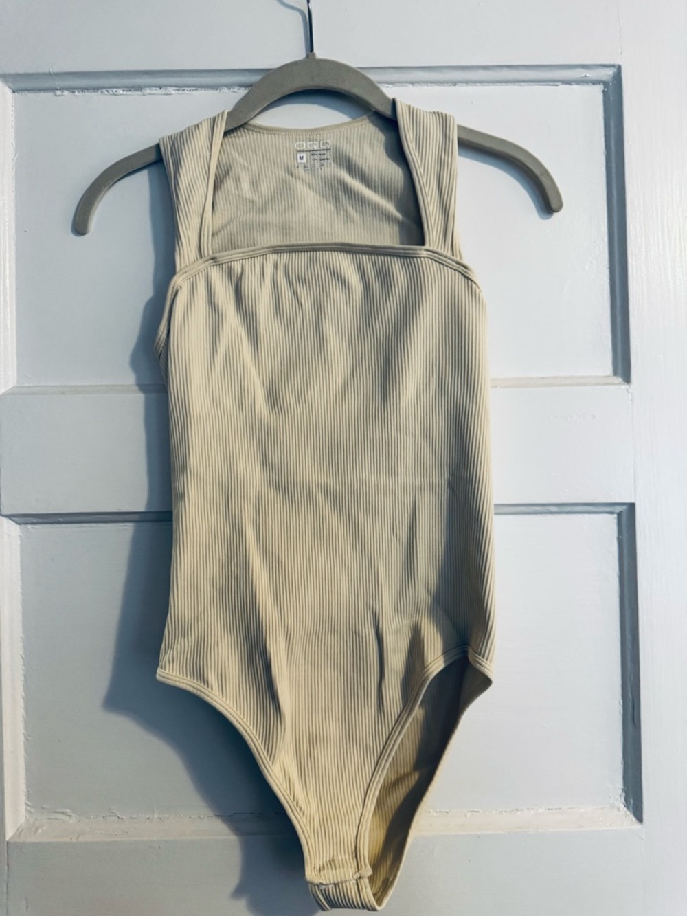 Ribbed Square-Neck Bodysuit - Cream